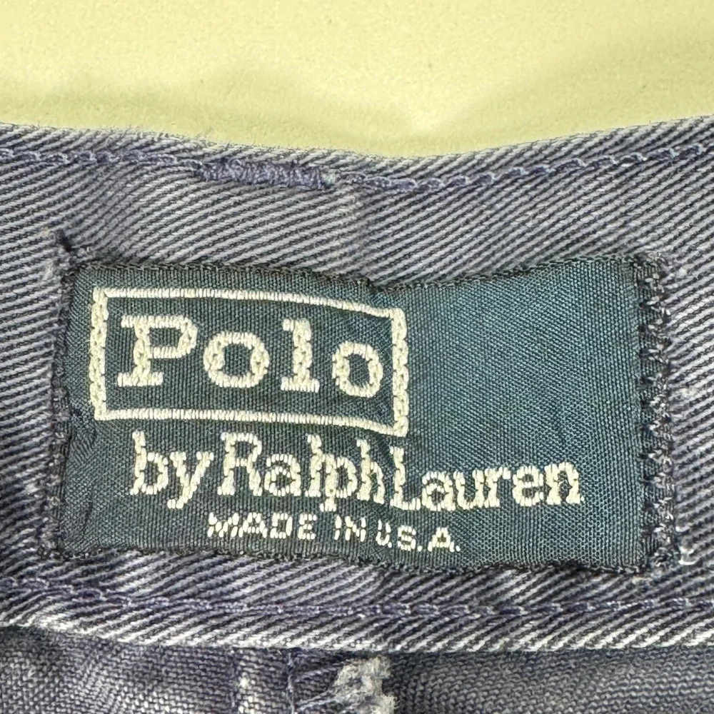 VTG Polo Ralph Lauren Chino Pants Mens 35x32 Navy Blue Faded Relaxed 90s USA
